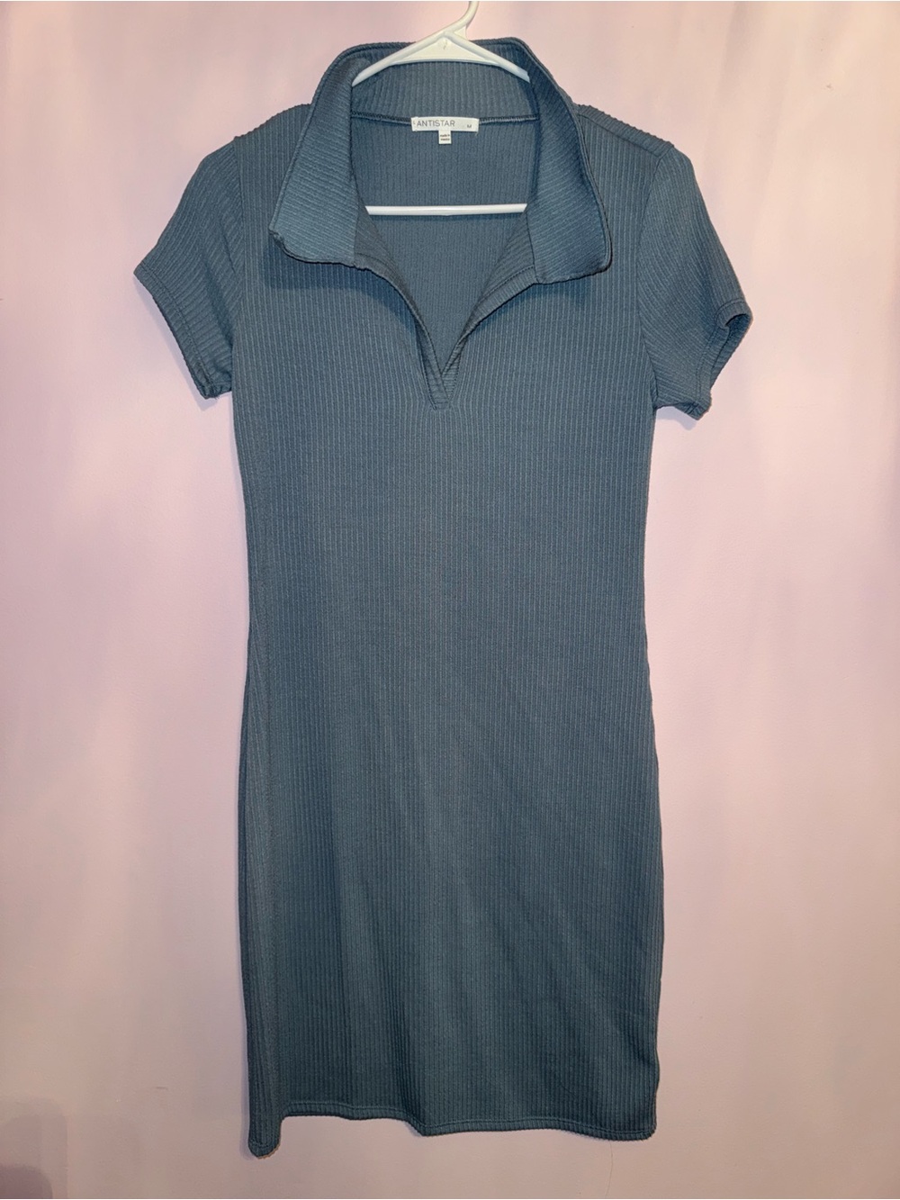 Antistar Ribbed Polo Dress in Slate Blue